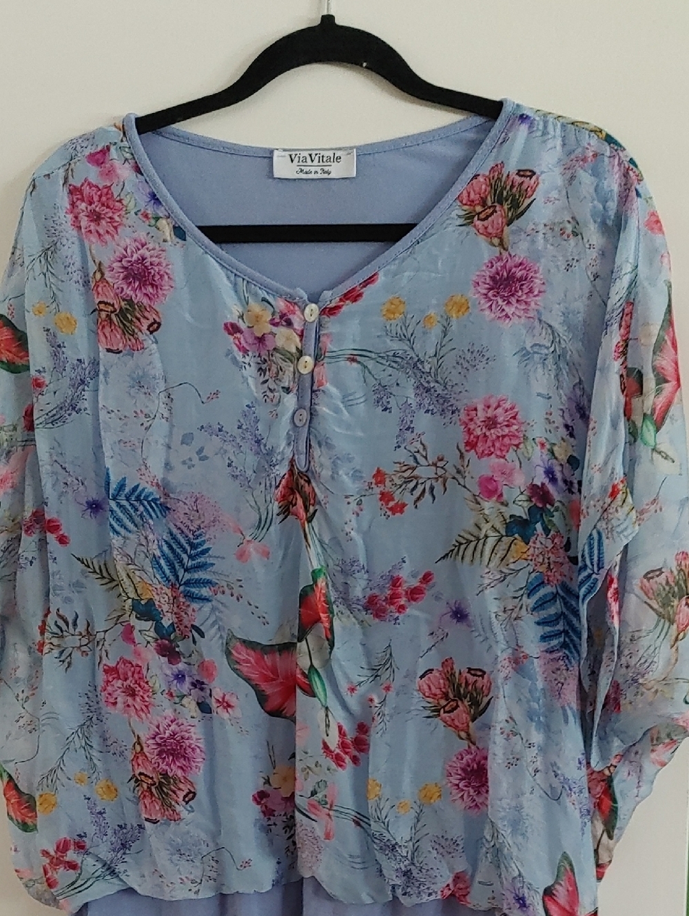 Avita Light Blue Floral Henley Button Blouse